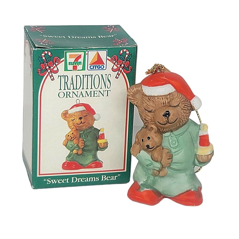 Vtg 1993 Traditions 7 11 Citco Sweet Dreams Bear Porcelain Christmas Ornament